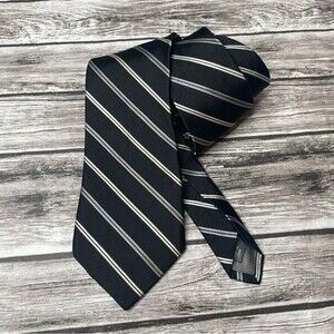 Nordstrom Mens Black White Grey Gray Diagonal Stripe Patterned Silk Tie One Size